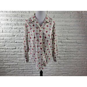 Cabin Creek Women Top 16W Plus Long Sleeve Red Floral Collar FLO138E